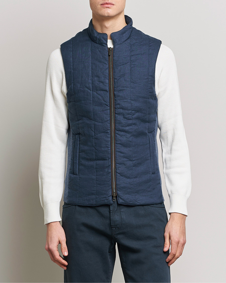 Men | Gilets | Stenströms | Hybrid Linen/Merino Vest Blue