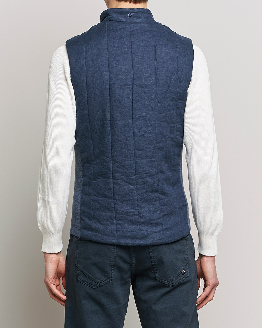 Men | Gilets | Stenströms | Hybrid Linen/Merino Vest Blue