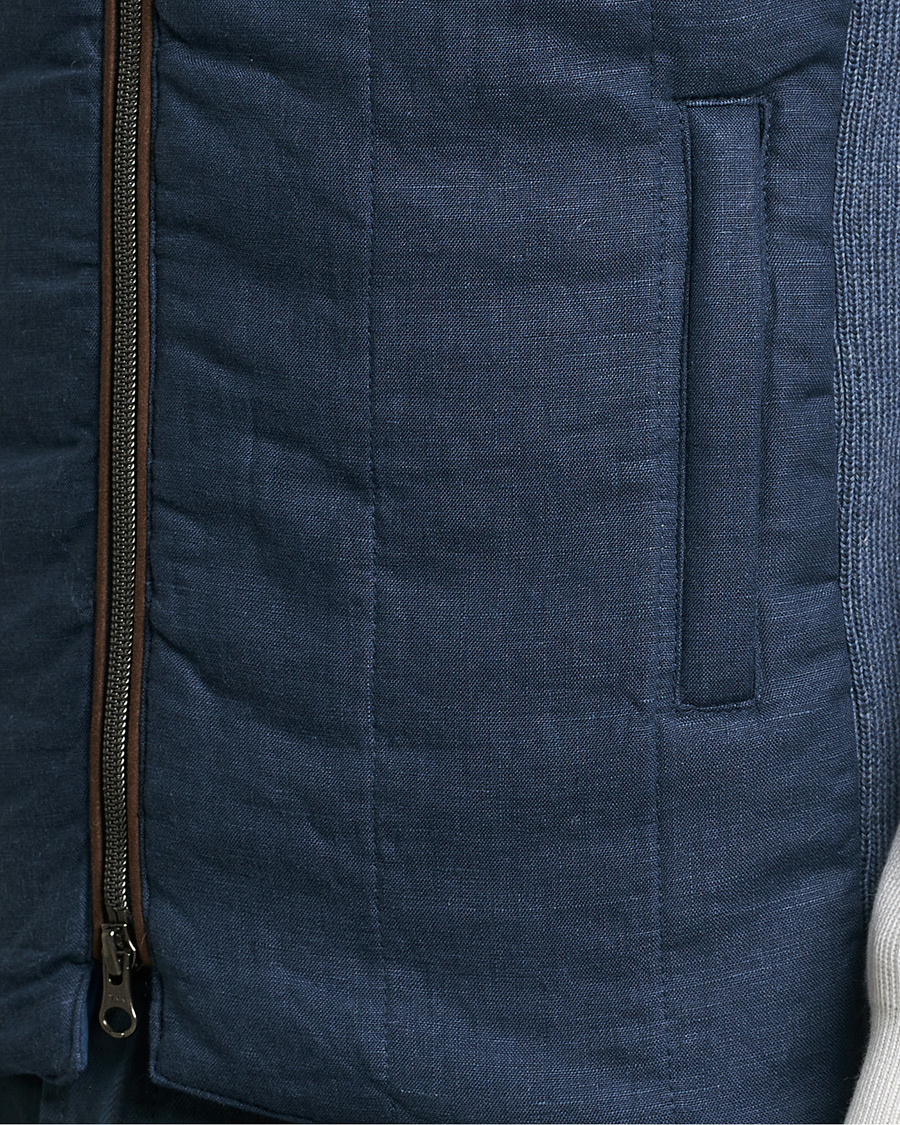 Men | Gilets | Stenströms | Hybrid Linen/Merino Vest Blue