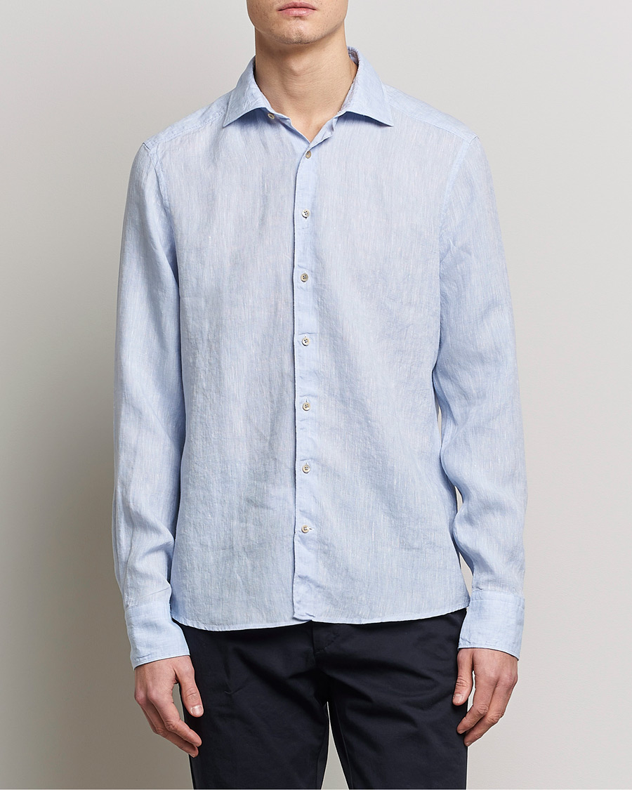Men | Shirts | Stenströms | Slimline Cut Away Linen Shirt Light Blue