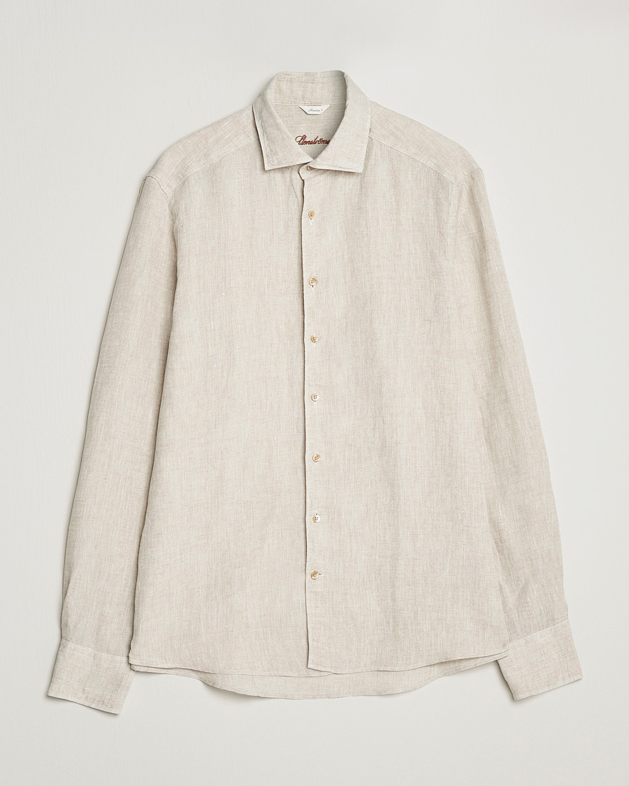 Men | Shirts | Stenströms | Slimline Cut Away Linen Shirt Beige