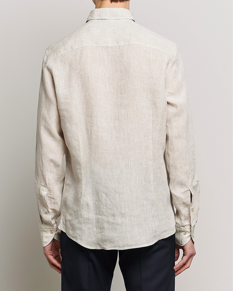 Men | Shirts | Stenströms | Slimline Cut Away Linen Shirt Beige