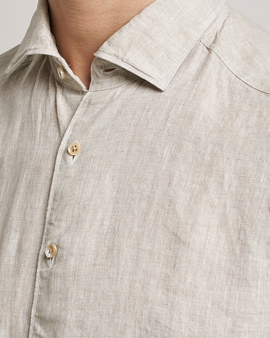 Men | Shirts | Stenströms | Slimline Cut Away Linen Shirt Beige