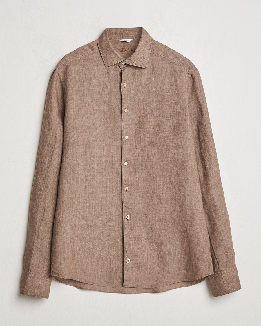 Men | Shirts | Stenströms | Slimline Cut Away Linen Shirt Brown