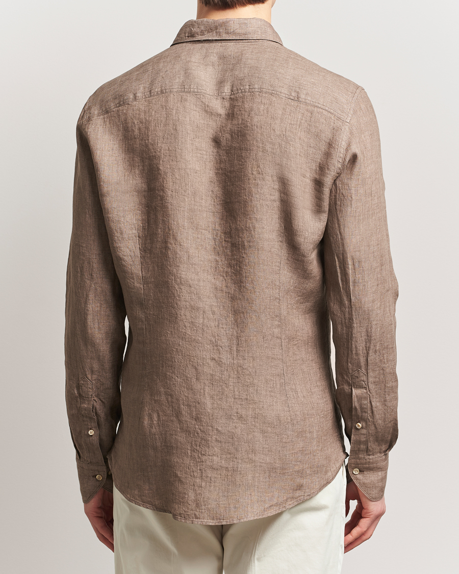 Men | Shirts | Stenströms | Slimline Cut Away Linen Shirt Brown