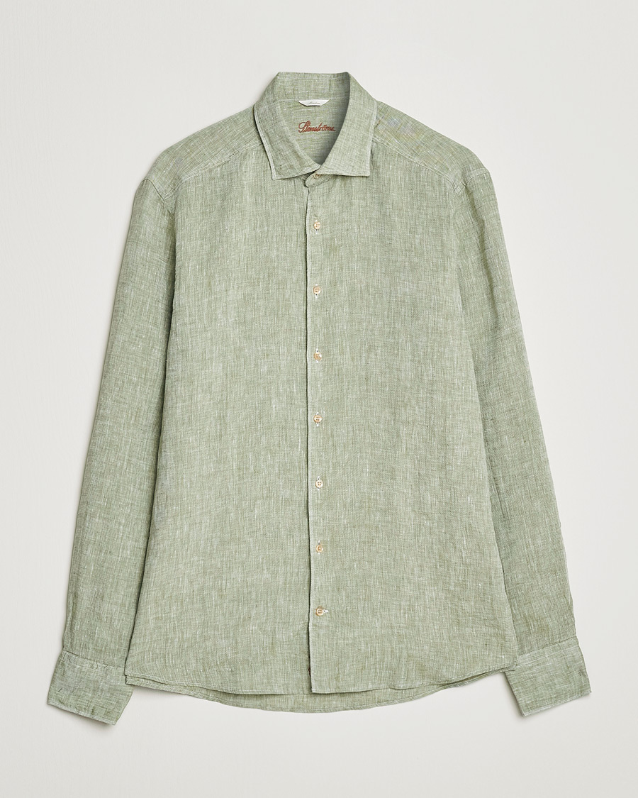 Men | Shirts | Stenströms | Slimline Cut Away Linen Shirt Green