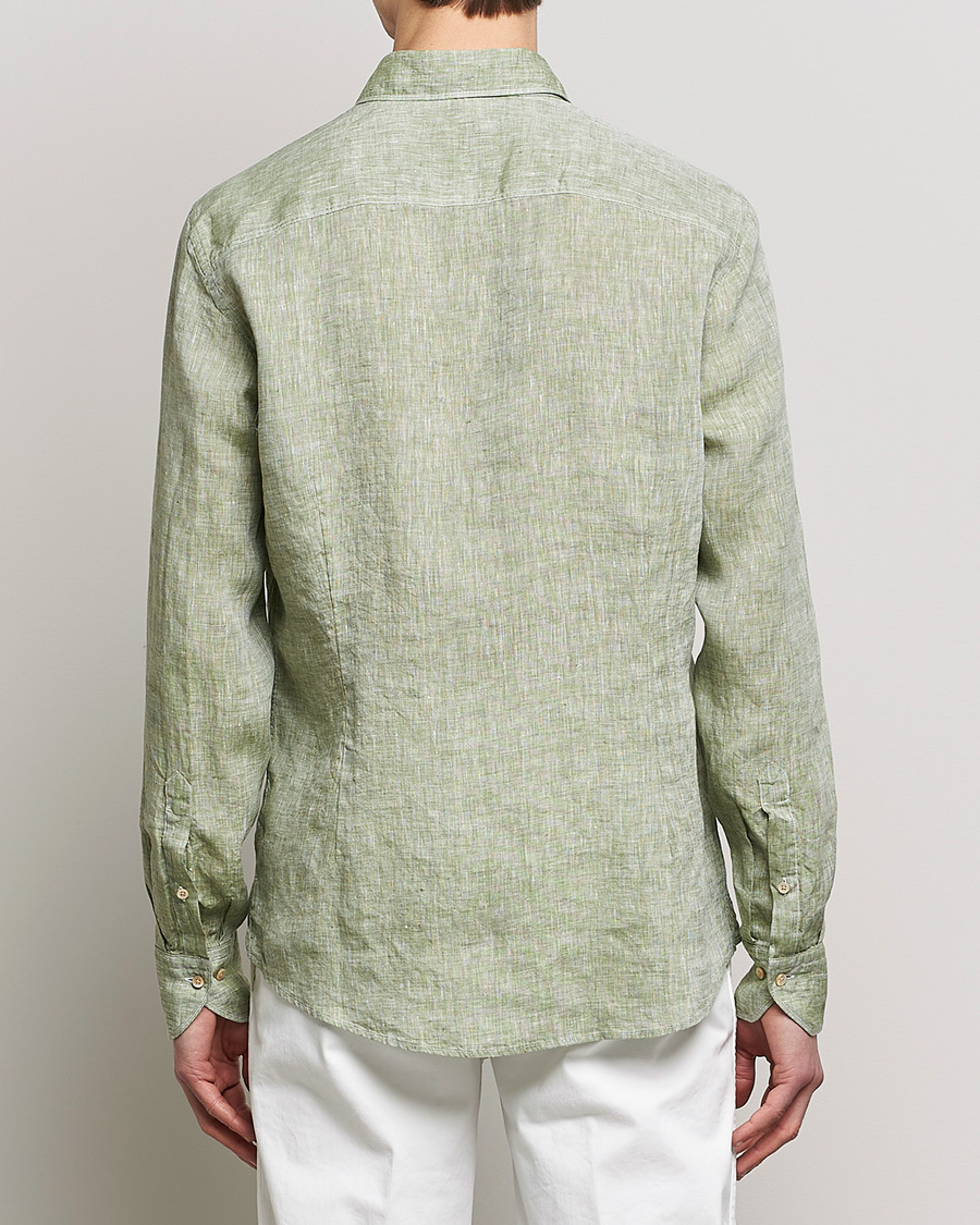Men | Shirts | Stenströms | Slimline Cut Away Linen Shirt Green