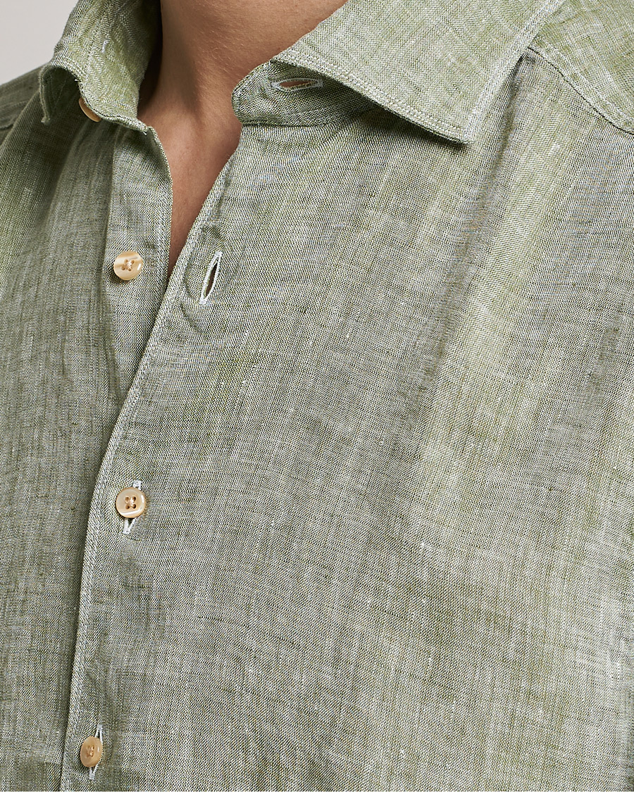 Men | Shirts | Stenströms | Slimline Cut Away Linen Shirt Green