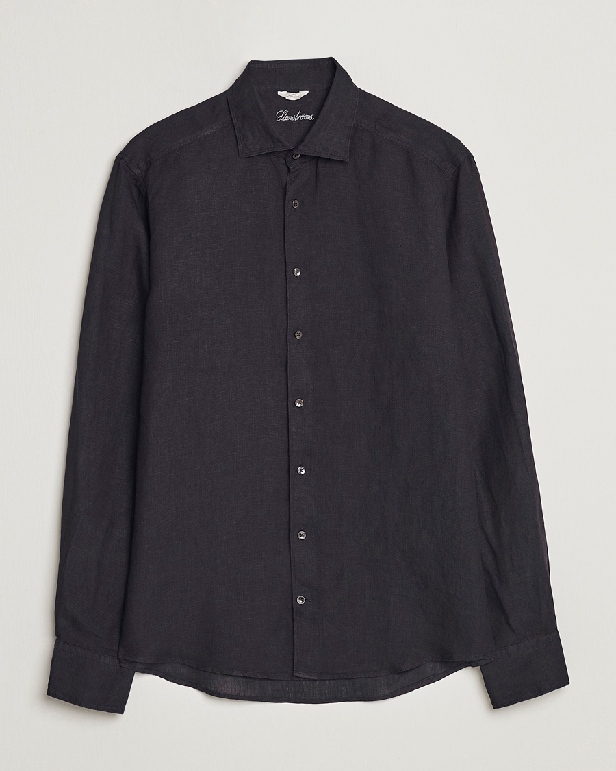Men | Shirts | Stenströms | Slimline Cut Away Linen Shirt Black