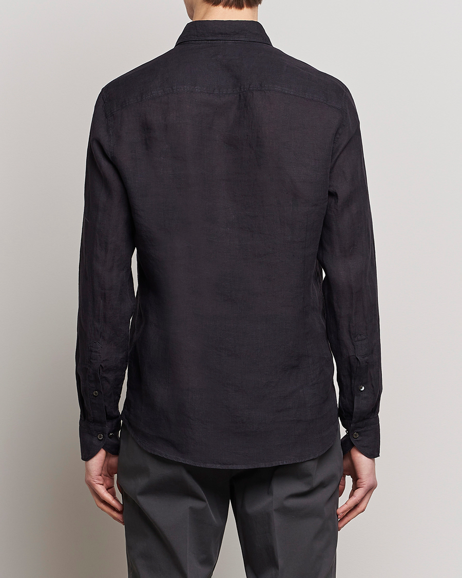 Men | Shirts | Stenströms | Slimline Cut Away Linen Shirt Black