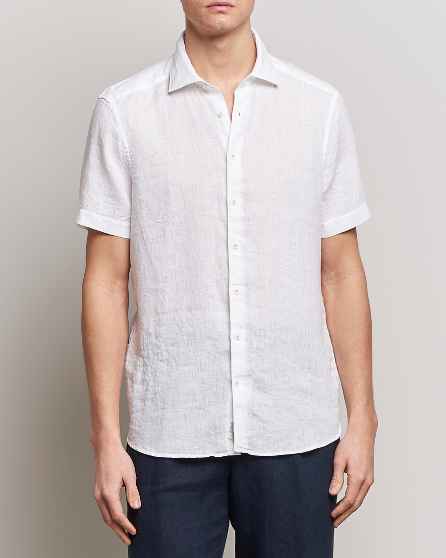 Men | Shirts | Stenströms | Slimline Cut Away Short Sleeve Linen Shirt White