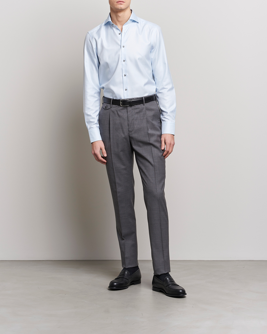 Men | Shirts | Stenströms | Slimline Houndstooth Contrast Shirt Blue