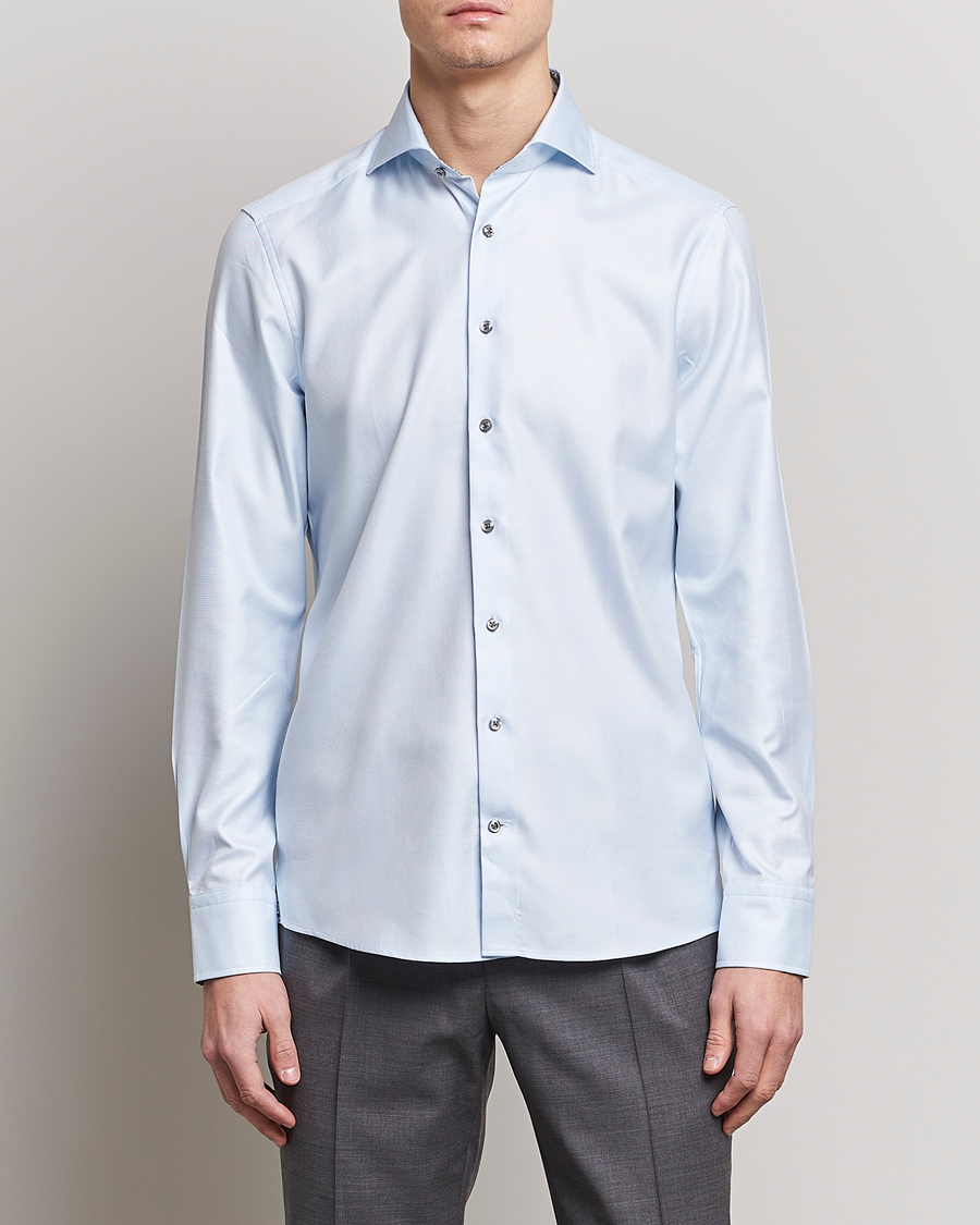 Men | Shirts | Stenströms | Slimline Houndstooth Contrast Shirt Blue