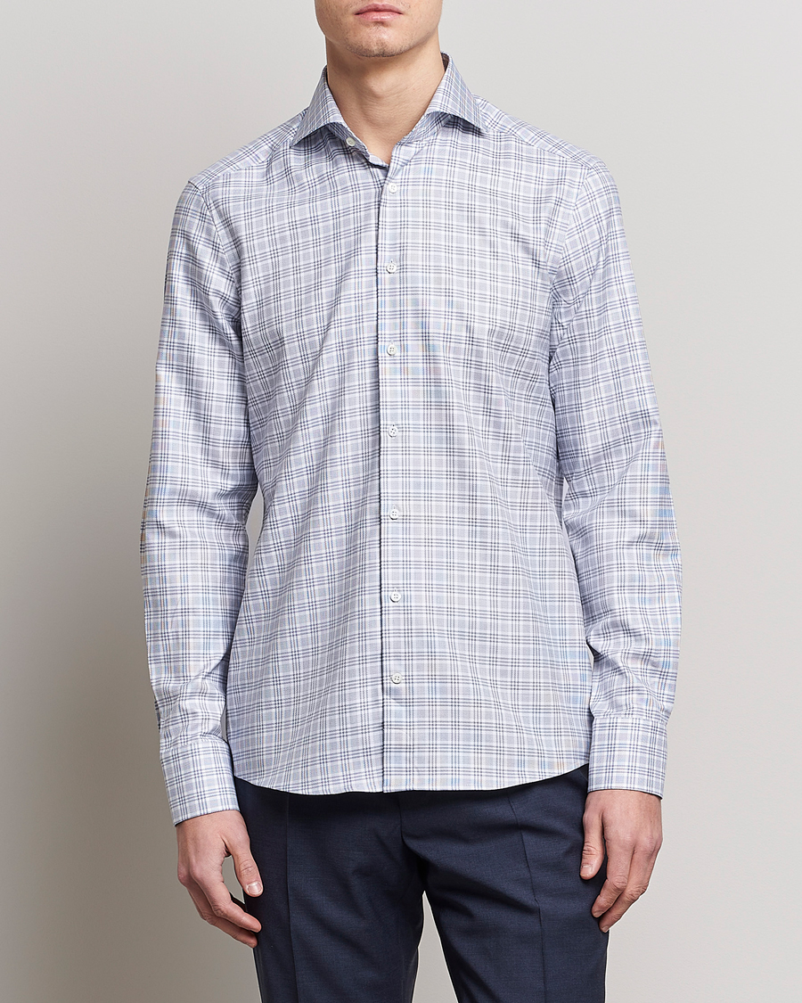 Men | Shirts | Stenströms | Slimline Cut Away Multicheck Shirt Blue
