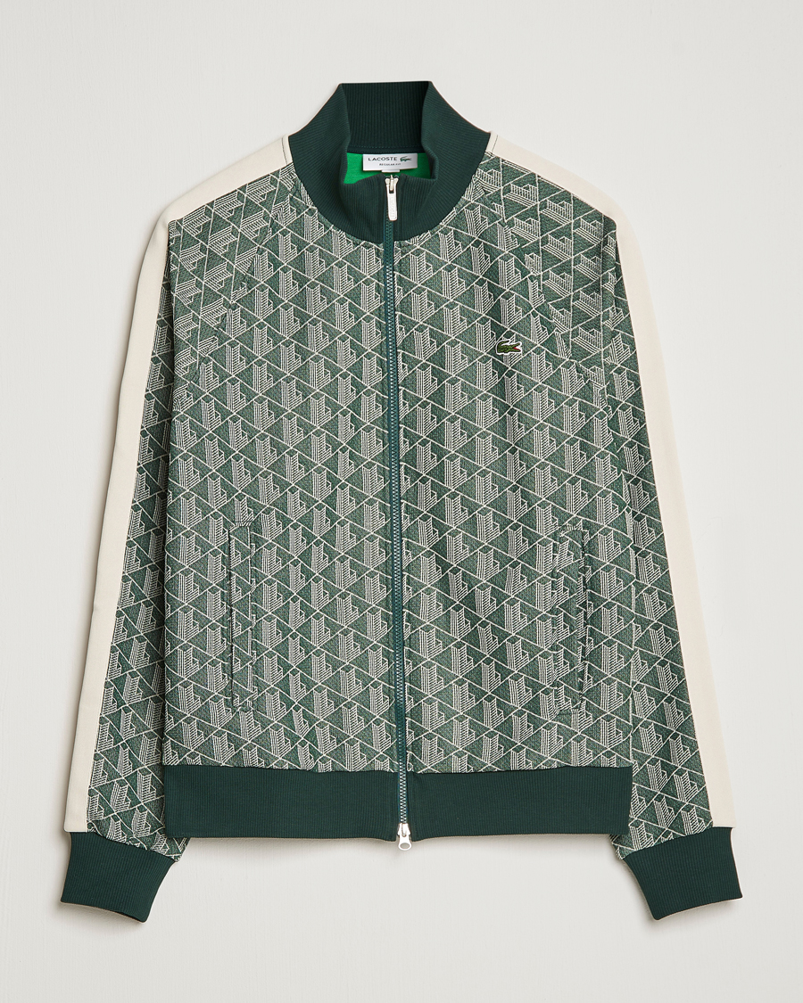 Men | Sweaters & Knitwear | Lacoste | Monogram Zip Sweatshirt Green/Wood Shaving
