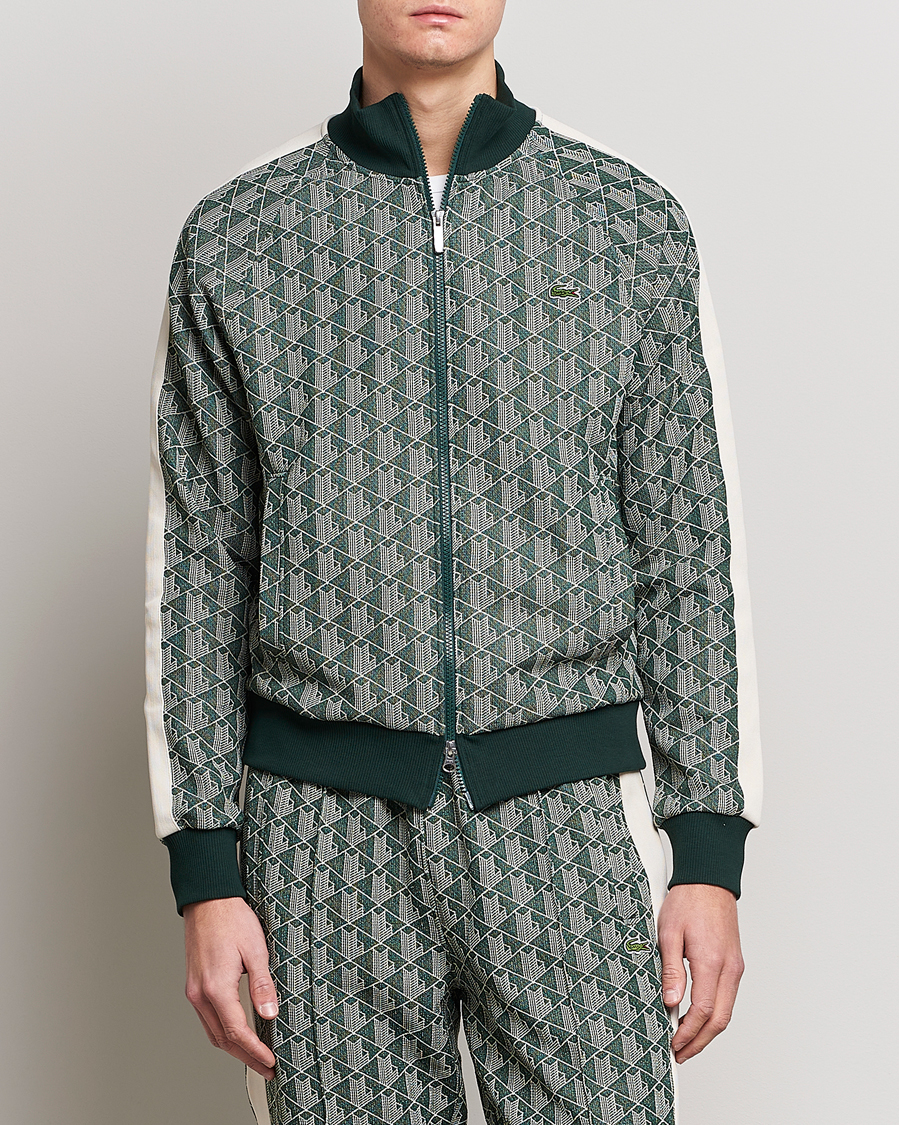 Men | Sweaters & Knitwear | Lacoste | Monogram Zip Sweatshirt Green/Wood Shaving