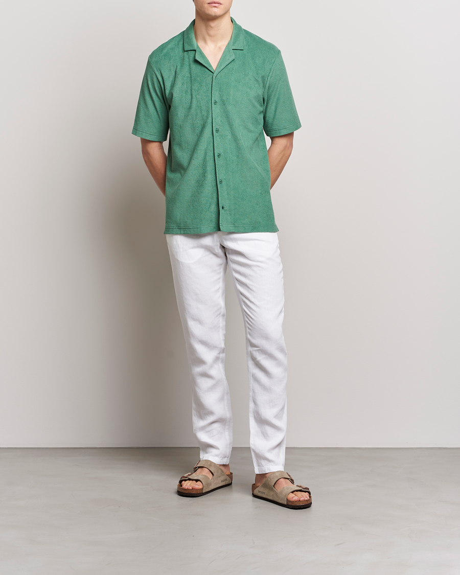 Men | Shirts | Sunspel | Towelling Camp Collar Shirt Thyme Green