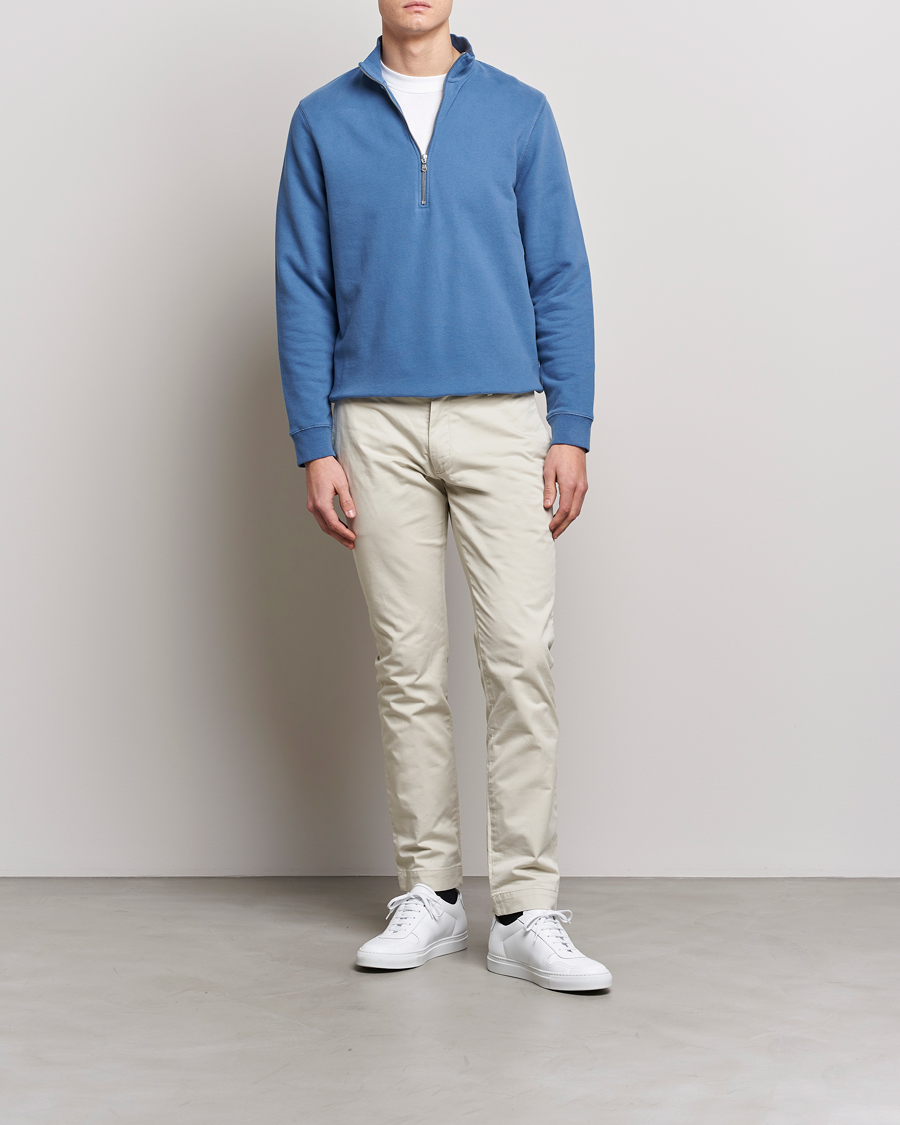 Men | Sweaters & Knitwear | Sunspel | Loopback Half Zip Sweatshirt Blue Stone