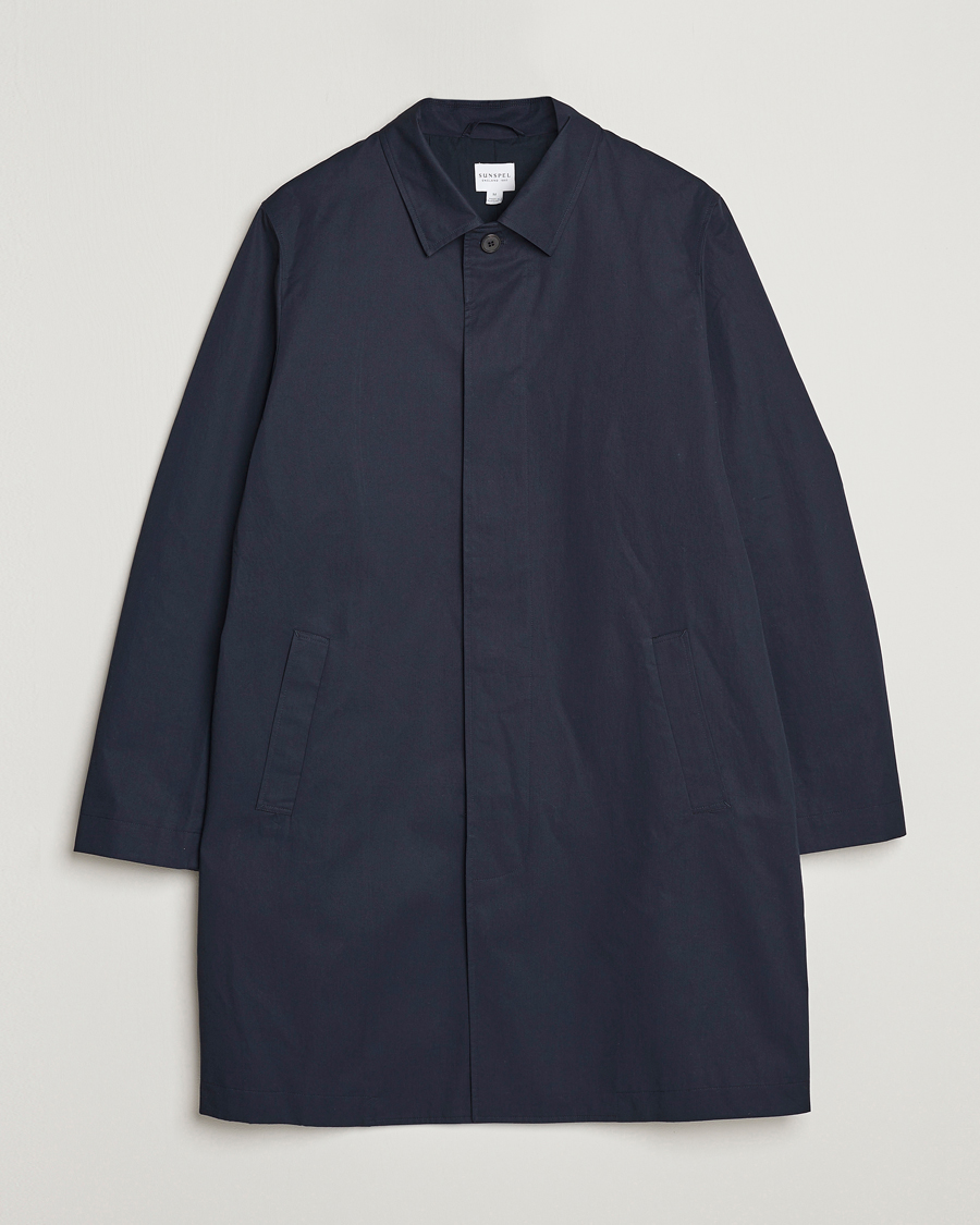 Men | Coats & Jackets | Sunspel | Technical Cotton Mac Coat Navy