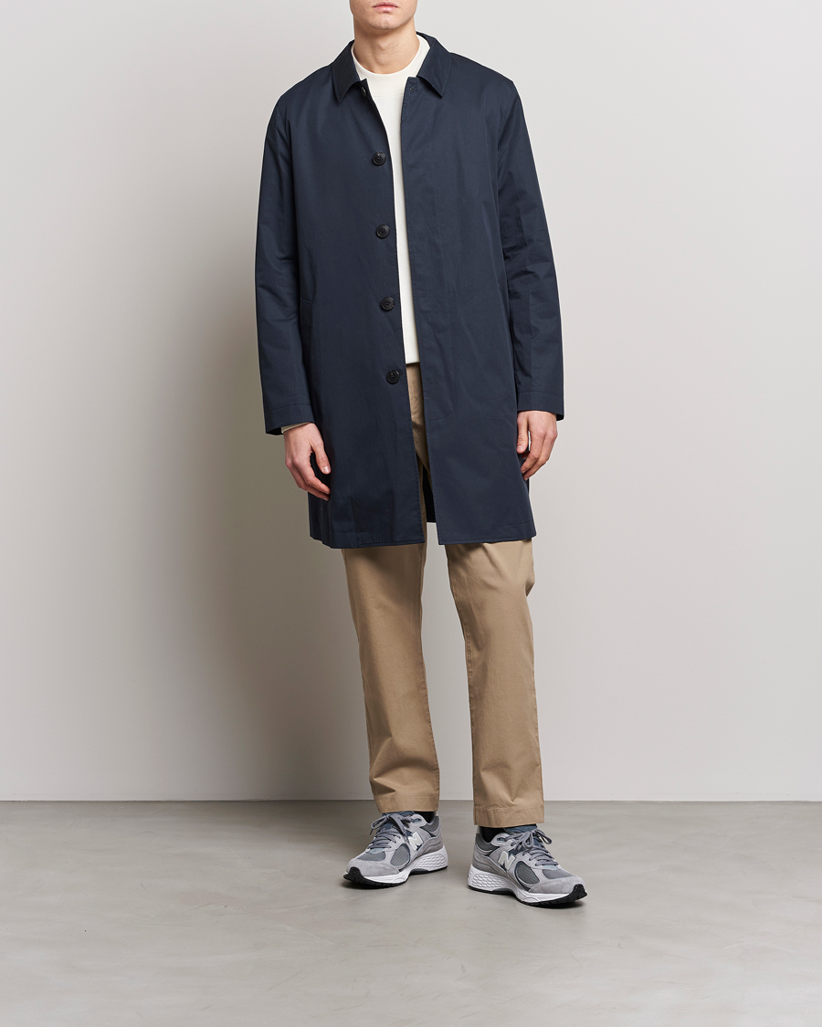 Men | Coats & Jackets | Sunspel | Technical Cotton Mac Coat Navy