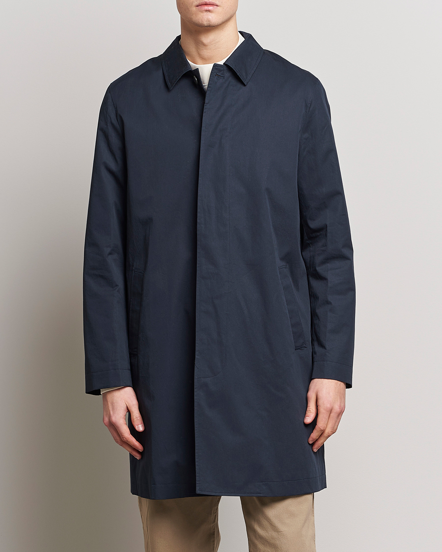 Men | Coats & Jackets | Sunspel | Technical Cotton Mac Coat Navy