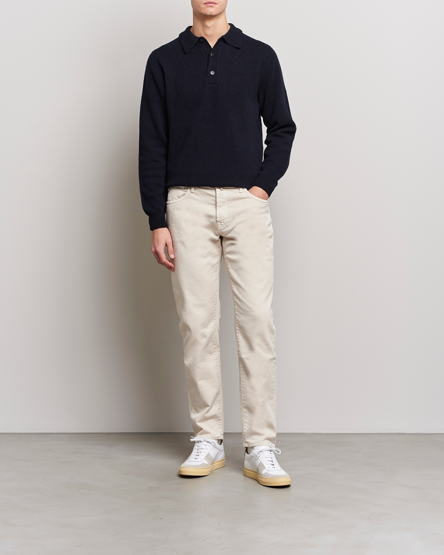 Men | Sweaters & Knitwear | Sunspel | Lambswool Poloshirt Dark Navy