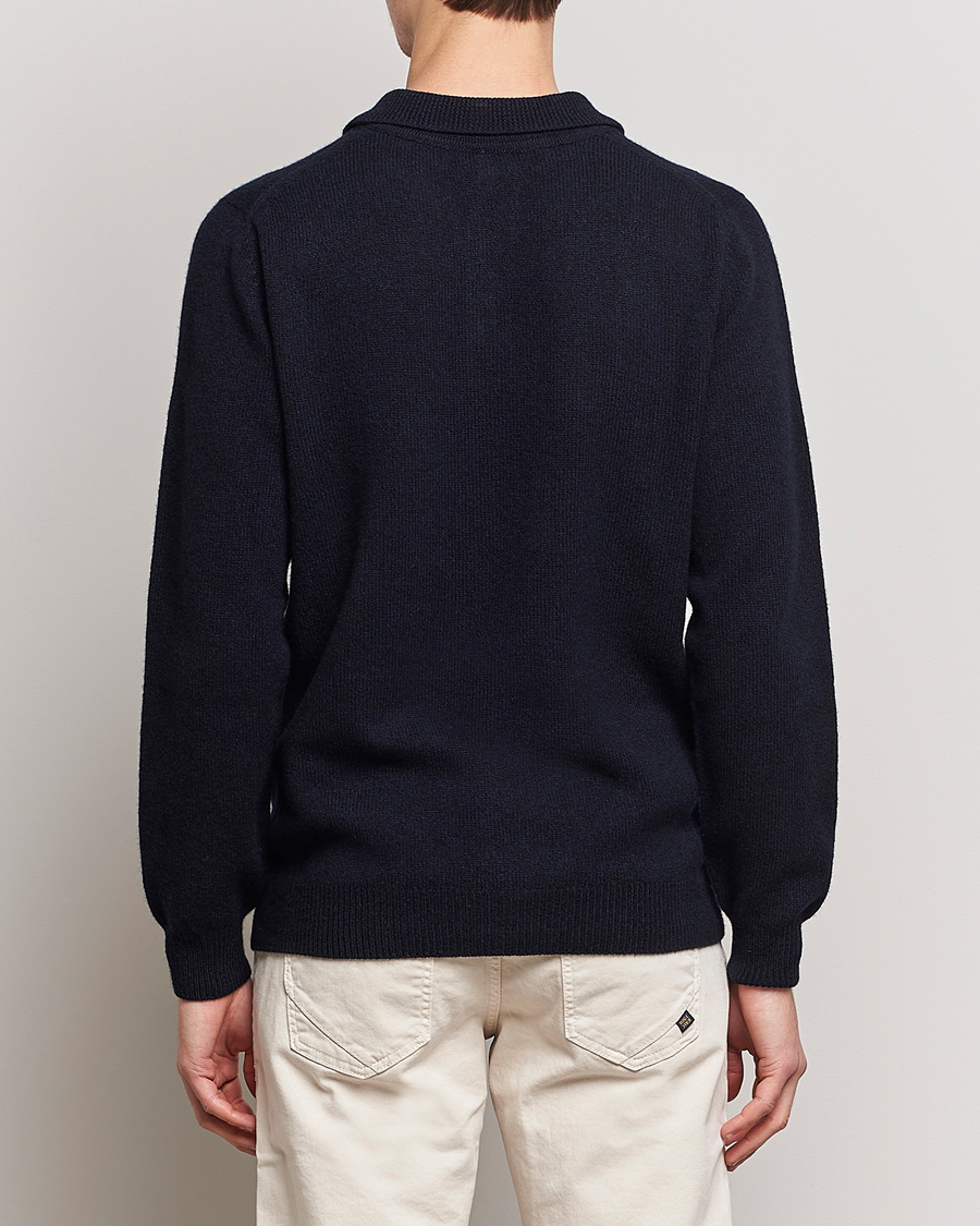 Men | Sweaters & Knitwear | Sunspel | Lambswool Poloshirt Dark Navy