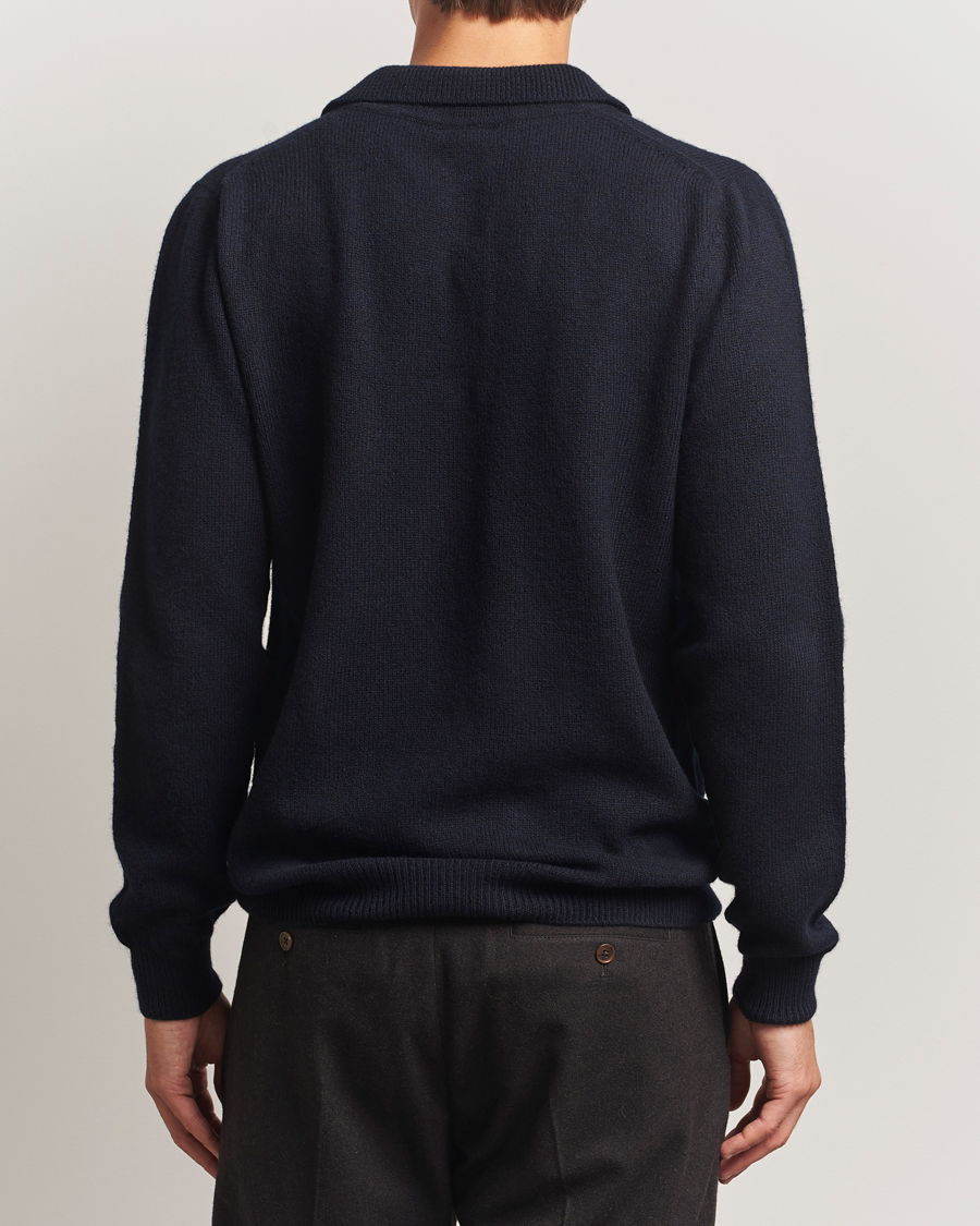 Men | Sweaters & Knitwear | Sunspel | Lambswool Poloshirt Dark Navy