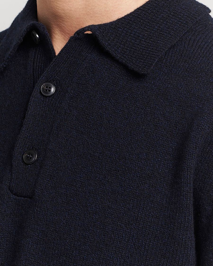 Men | Sweaters & Knitwear | Sunspel | Lambswool Poloshirt Dark Navy