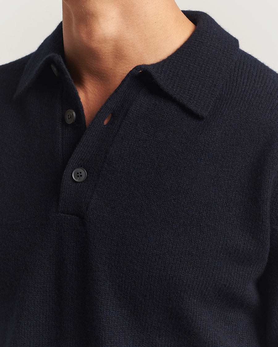 Men | Sweaters & Knitwear | Sunspel | Lambswool Poloshirt Dark Navy