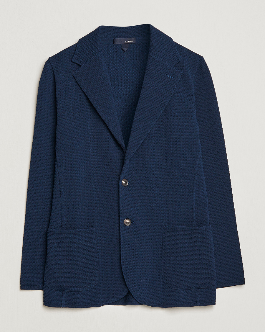 Men | Blazers | Lardini | Knitted Structure Cotton Blazer Navy