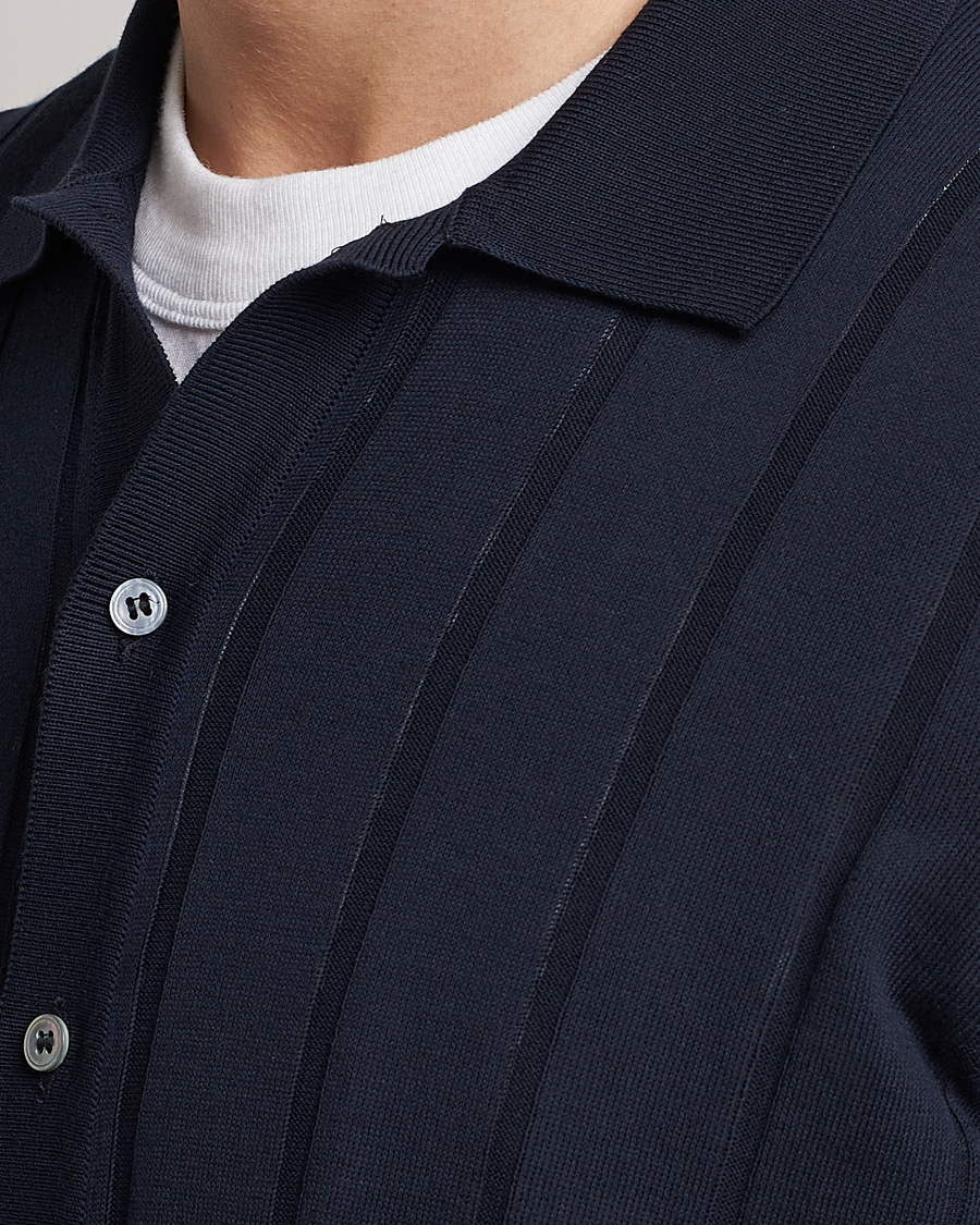 Men | Shirts | Lardini | Short Sleeve Knitted Cotton Crèpe Shirt Navy