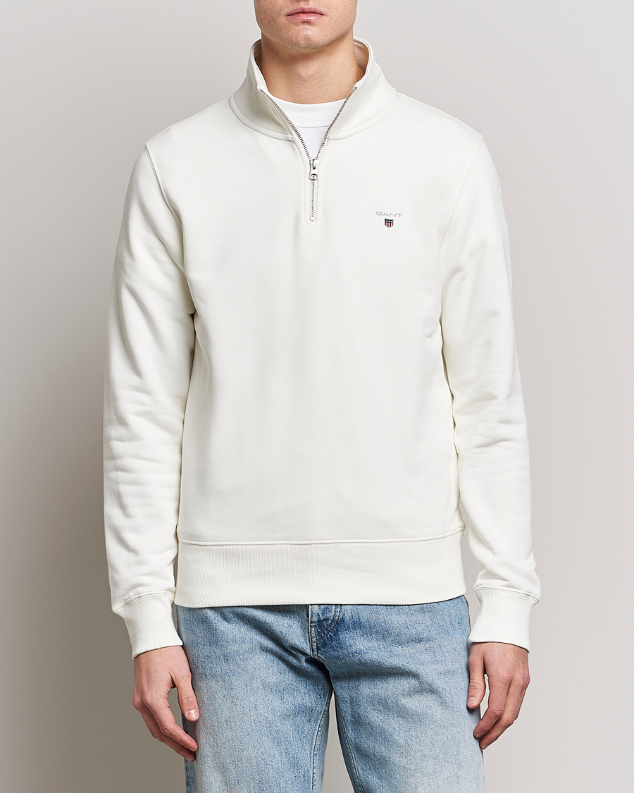 Men | Sweaters & Knitwear | GANT | Original Shield Logo Half-Zip Eggshell