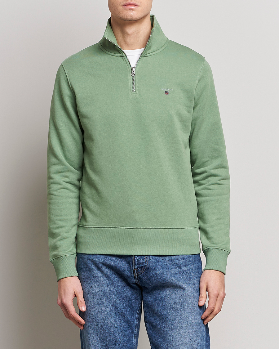 Men | Sweaters & Knitwear | GANT | Original Shield Logo Half-Zip Kalamata Green