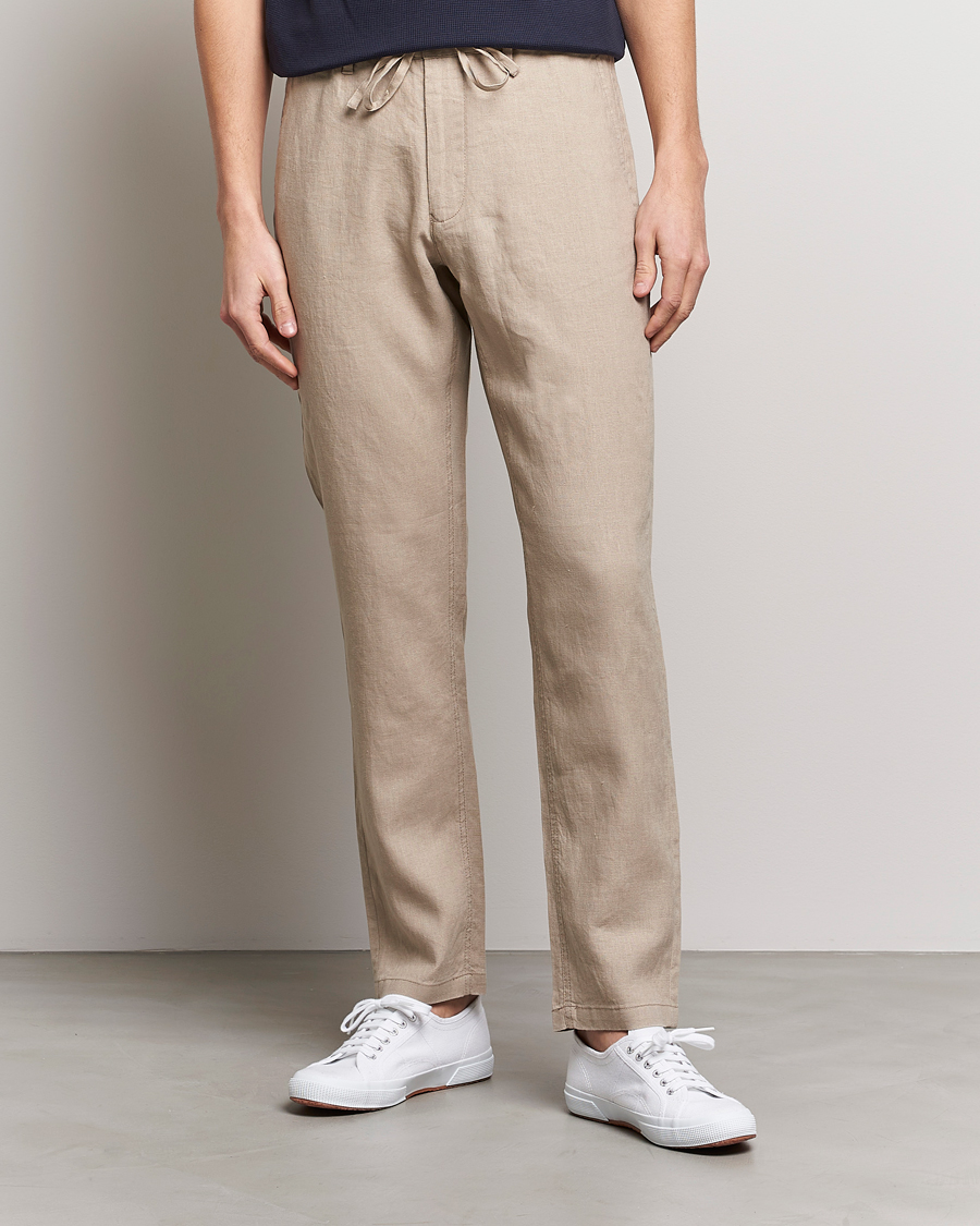 Men | Trousers | GANT | Relaxed Linen Drawstring Pants Concrete Beige