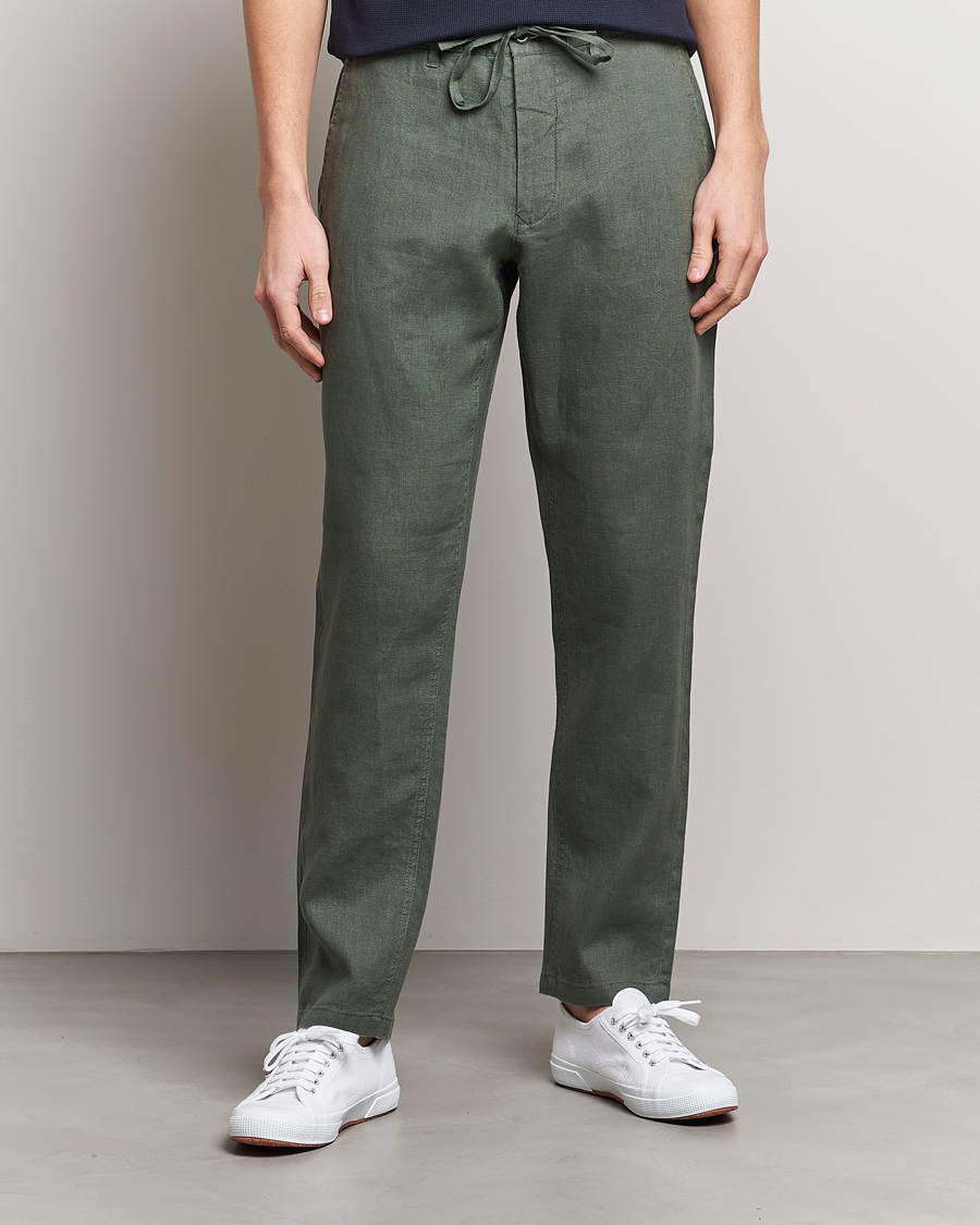 Men | Trousers | GANT | Relaxed Linen Drawstring Pants Green Ash