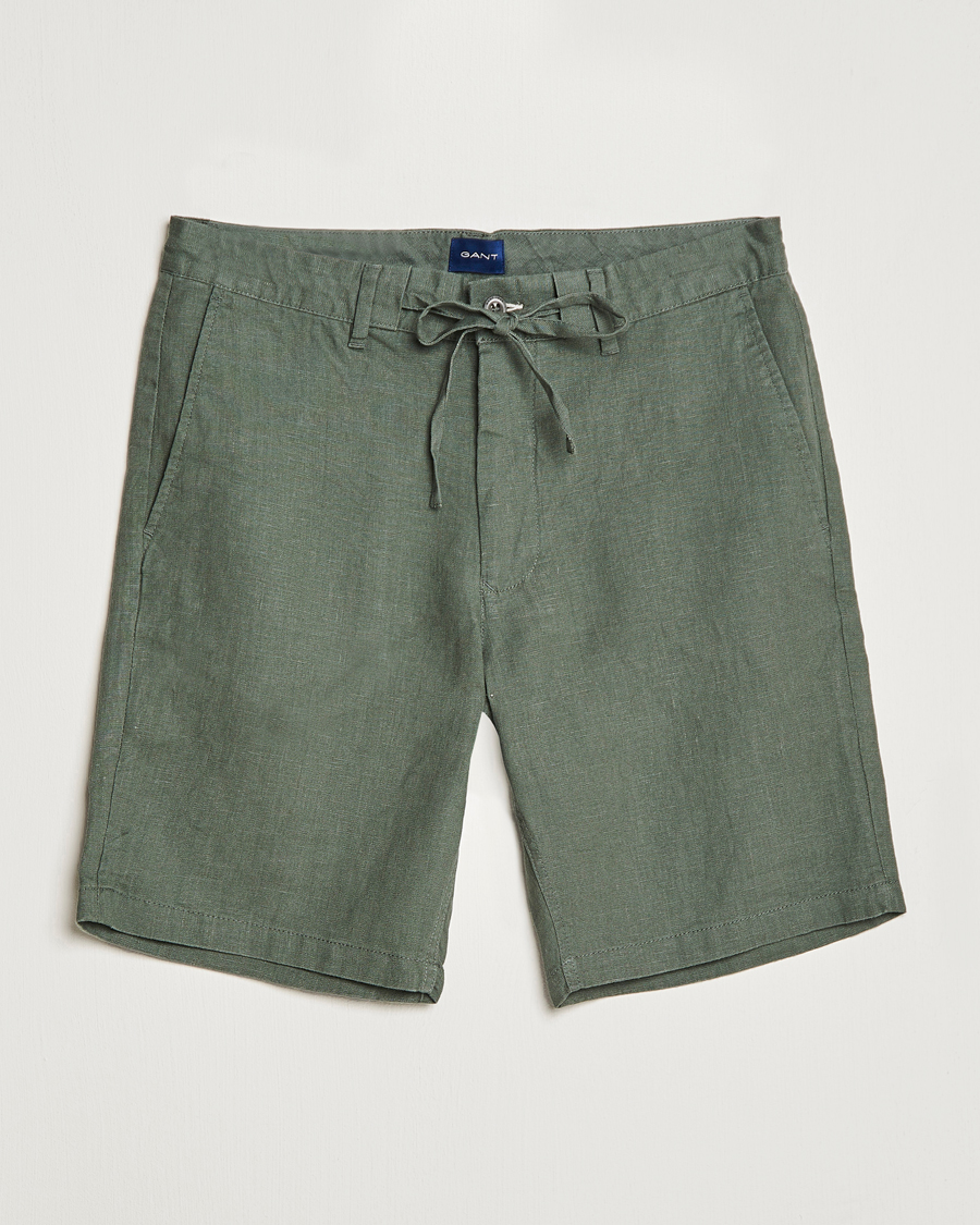 Men | Shorts | GANT | Relaxed Linen Drawstring Shorts Green Ash
