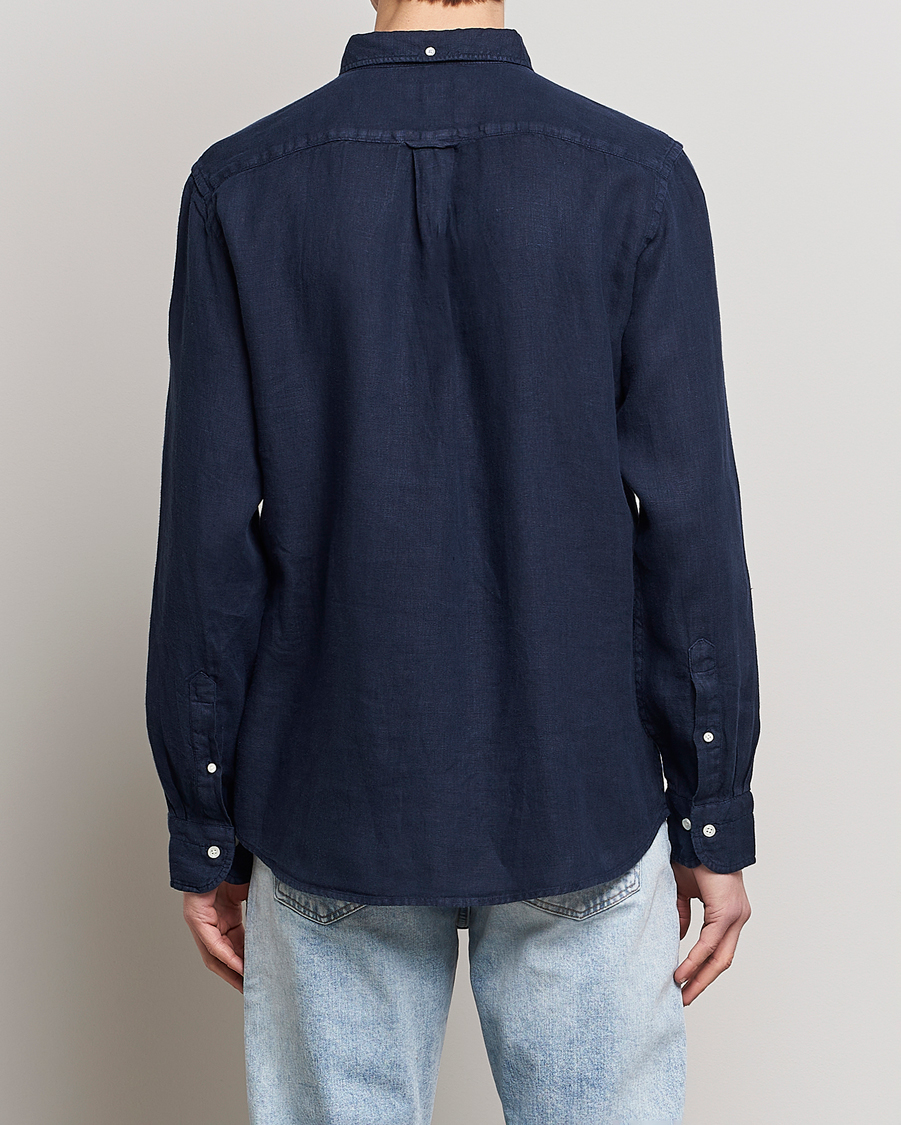 Men | Shirts | GANT | Regular Fit Garment Dyed Linen Shirt Marine
