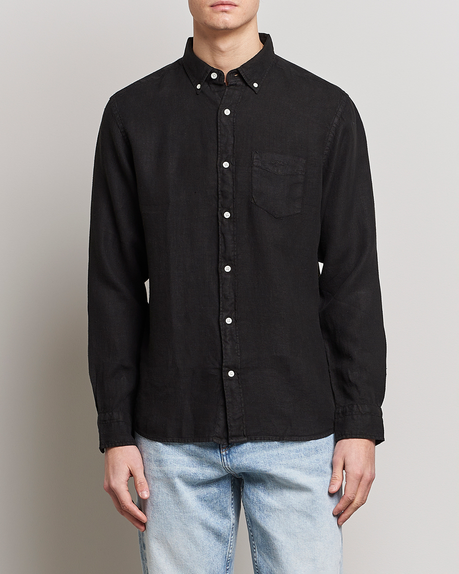 Men | Shirts | GANT | Regular Fit Garment Dyed Linen Shirt Black