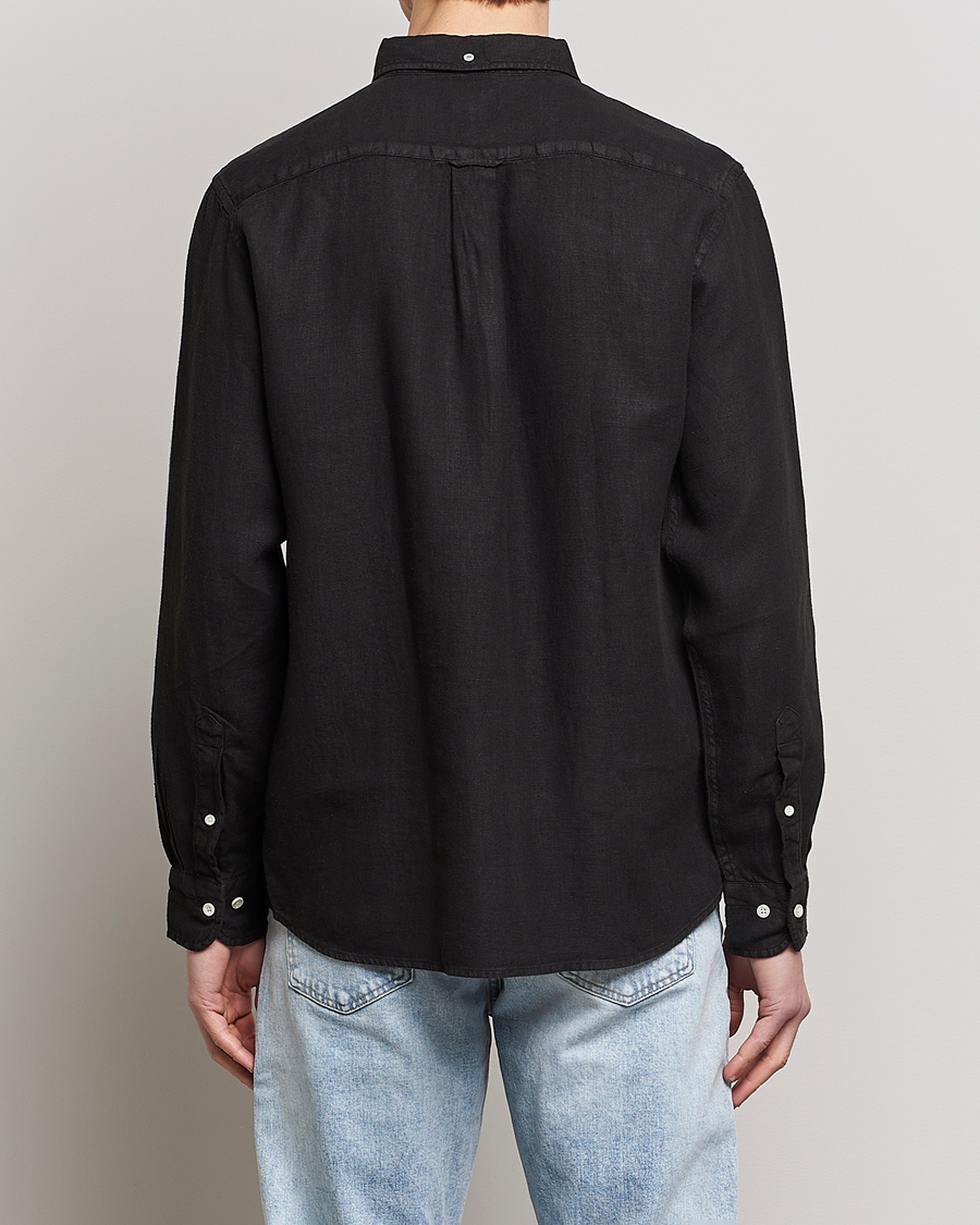Men | Shirts | GANT | Regular Fit Garment Dyed Linen Shirt Black