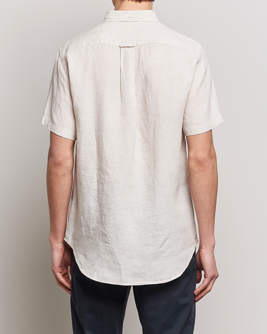 Men | Shirts | GANT | Regular Fit Striped Linen Short Sleeve Shirt Dry Sand