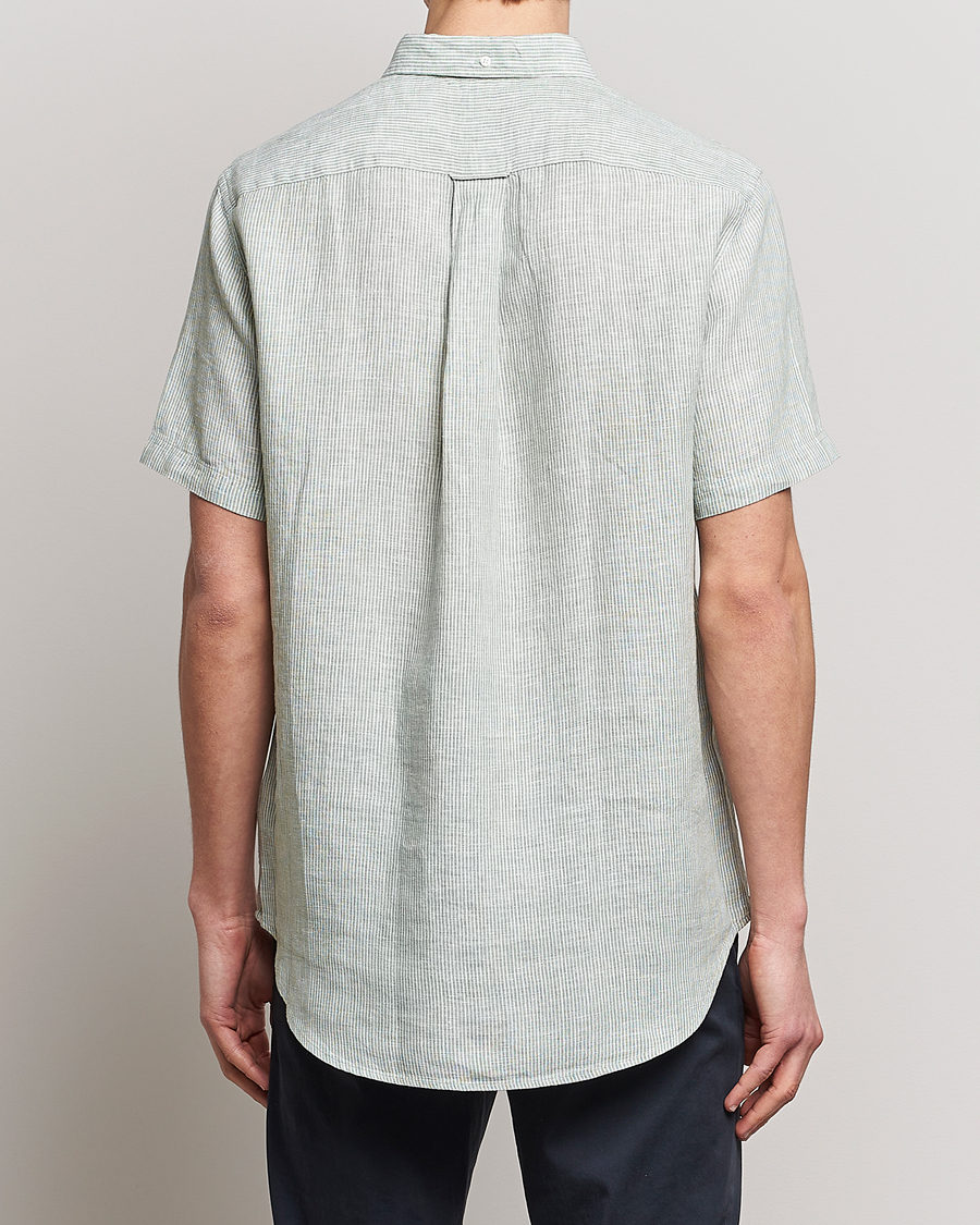 Men | Shirts | GANT | Regular Fit Striped Linen Short Sleeve Shirt Calamata Green