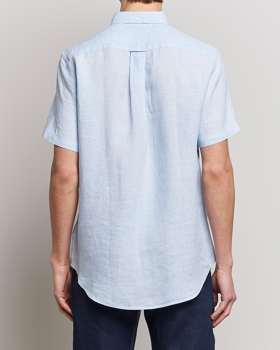 Men | Shirts | GANT | Regular Fit Striped Linen Short Sleeve Shirt Capri Blue
