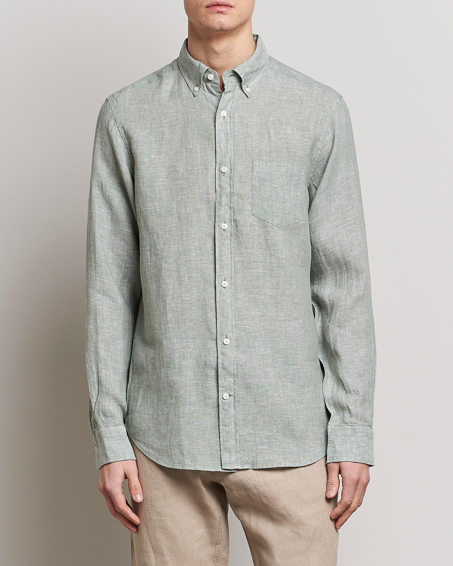 Men | Shirts | GANT | Regular Fit Linen Shirt Calamata Green