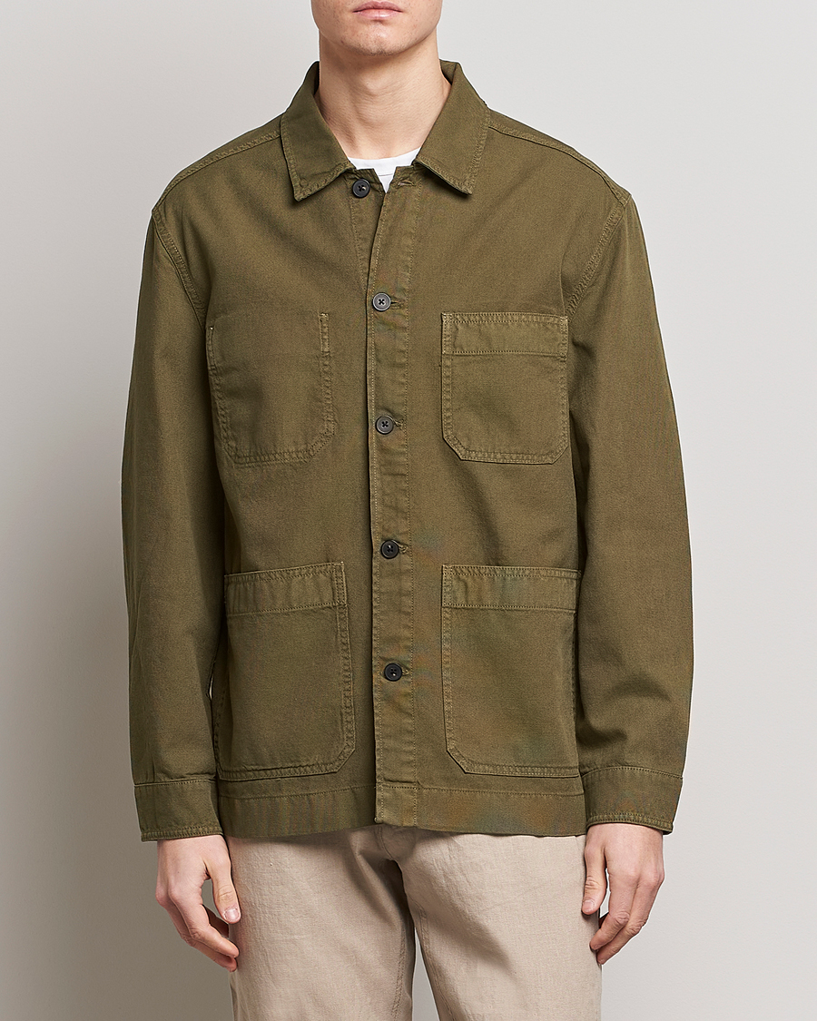 Men | Shirts | GANT | Garment Dyed Cotton/Linen Overshirt Racing Green