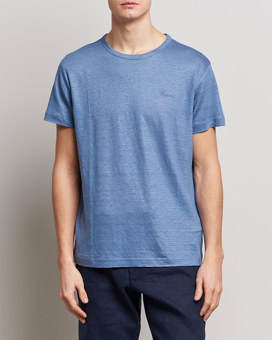 Men | T-Shirts | GANT | Cotton/Linen Crew Neck T-Shirt Salty Sea Blue