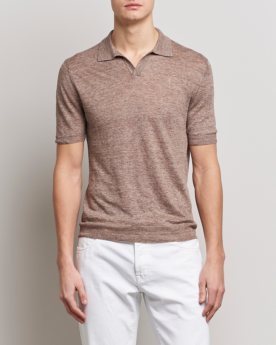 Men | Polo Shirts | Gran Sasso | Knitted Linen Polo Beige Melange