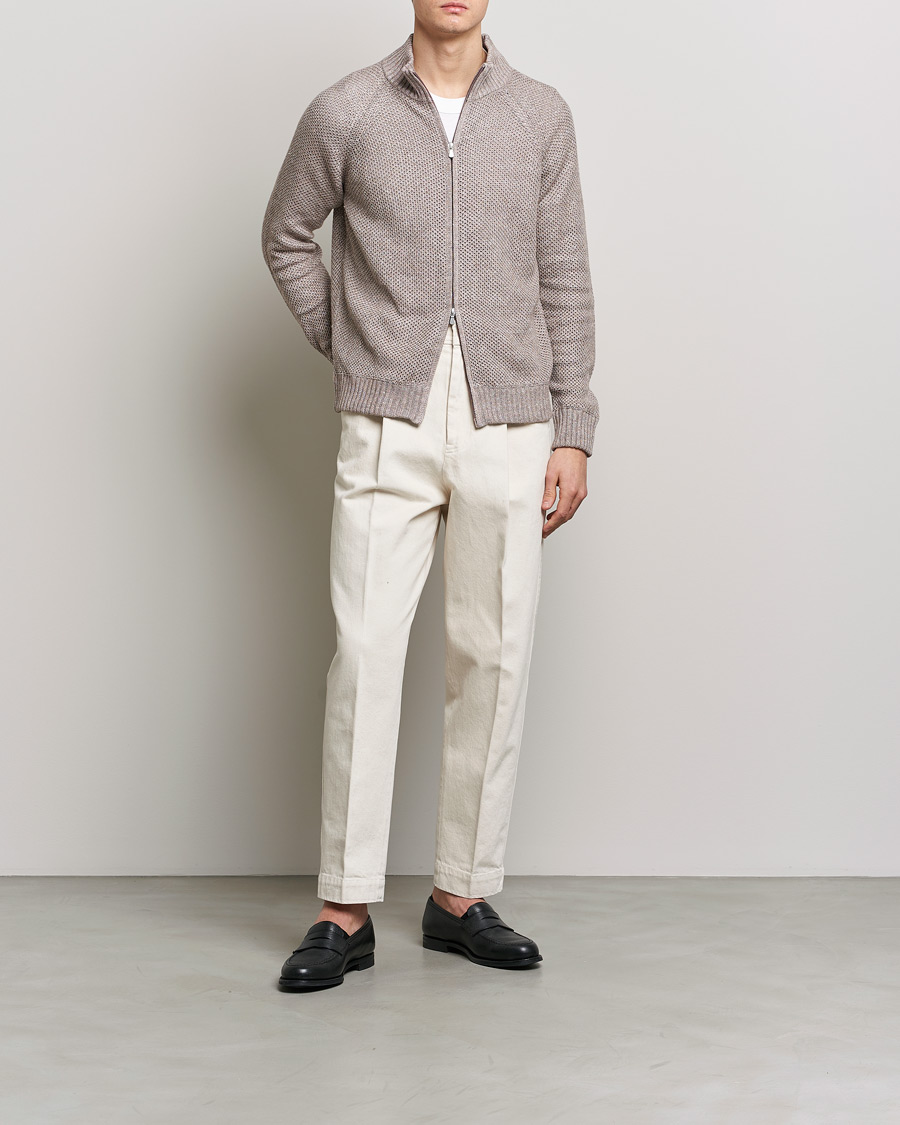 Men | Sweaters & Knitwear | Gran Sasso | Structured Cotton/Linen Full Zip Beige Melange