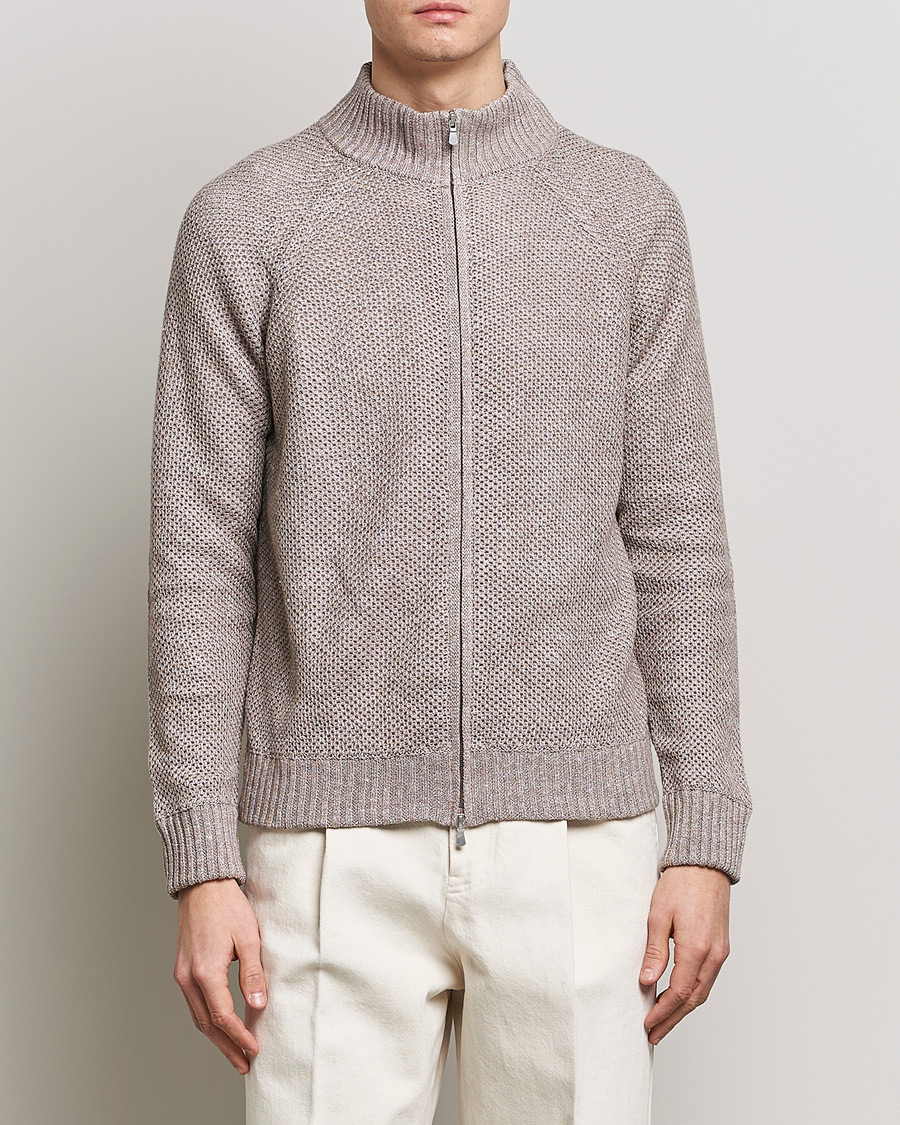 Men | Sweaters & Knitwear | Gran Sasso | Structured Cotton/Linen Full Zip Beige Melange