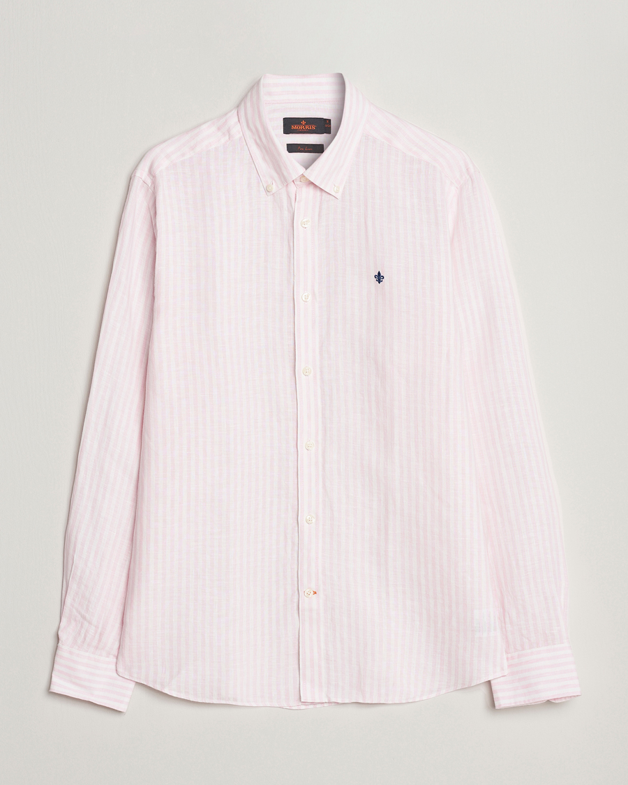 Men | Shirts | Morris | Douglas Linen Button Down Striped Shirt Pink/White